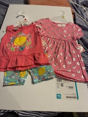 Girls Pink Lemon Print Outfit Set - Pink & Aqua